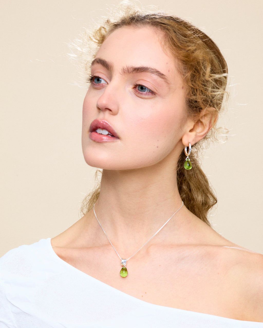 Sugar Drop Green Earrings in Silver