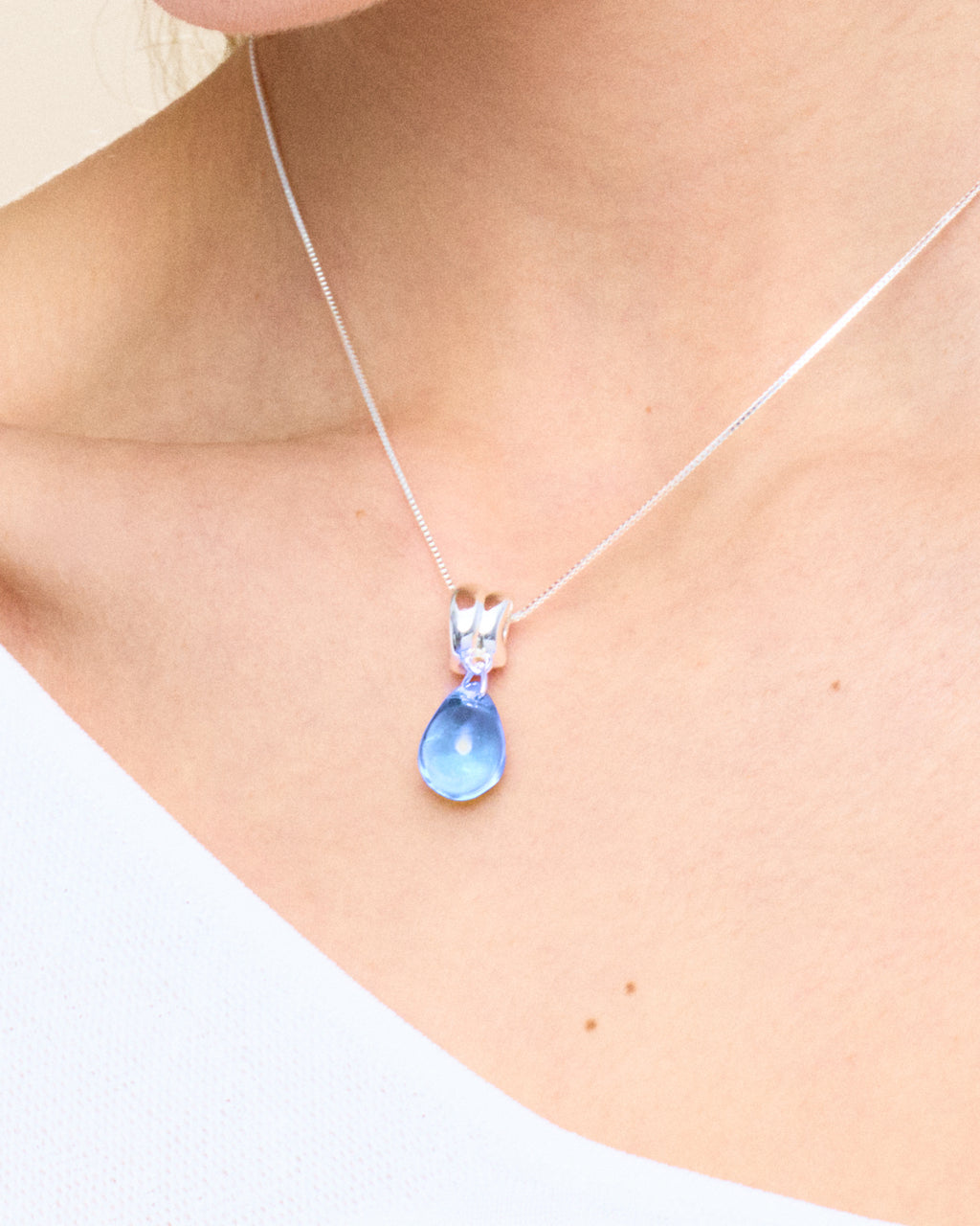 Sugar Drop Blue Necklace in Silver