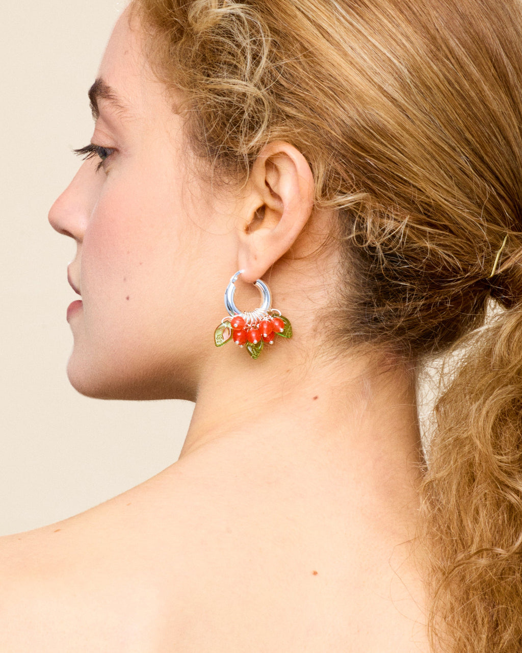 Lingonberry Beret Earrings in Silver
