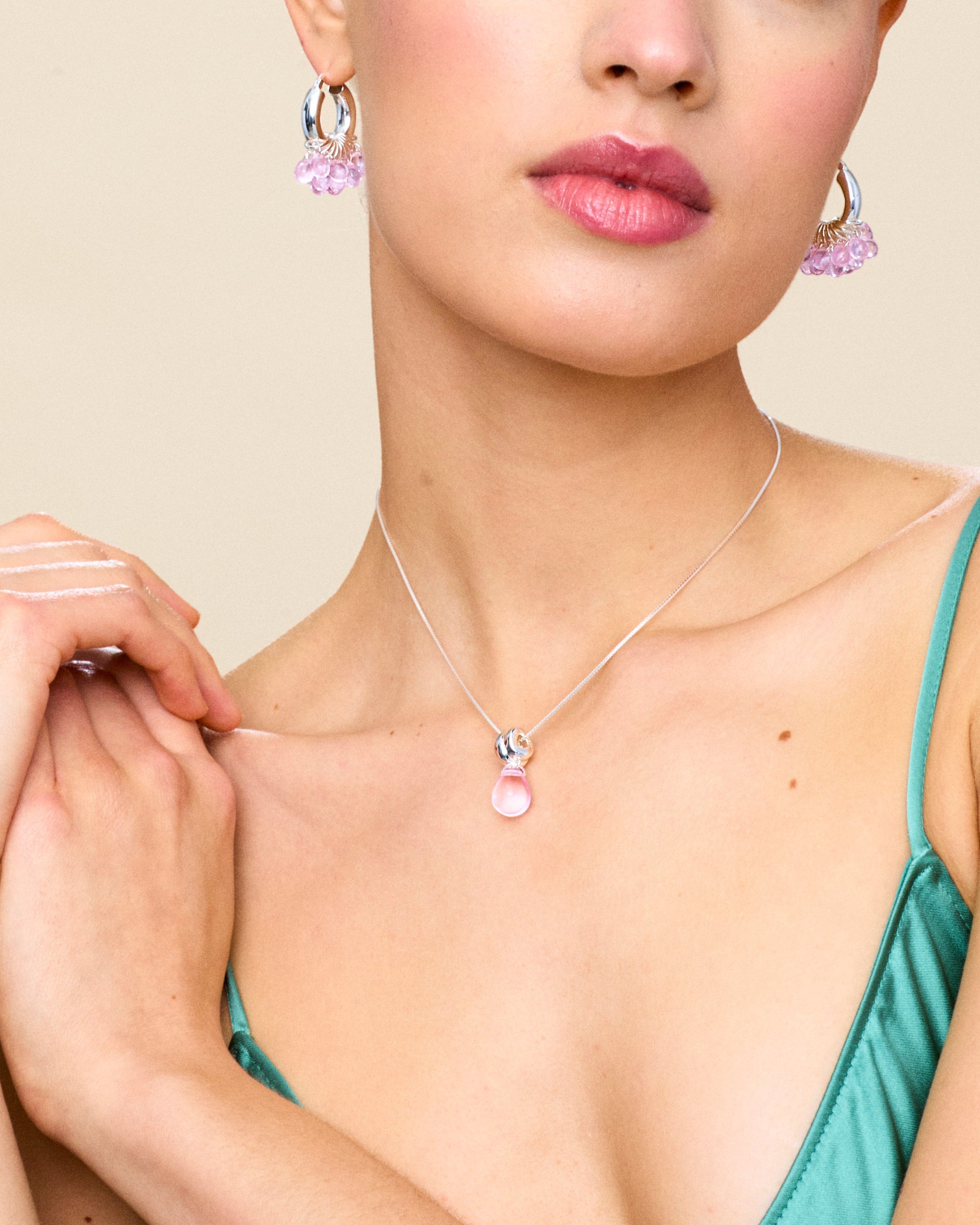 Sugar Drop Pink Necklace in Silver