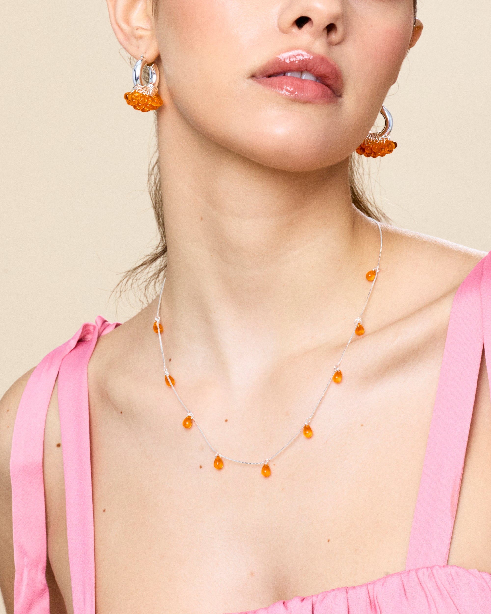 Fuzzy Peach Necklace in Silver