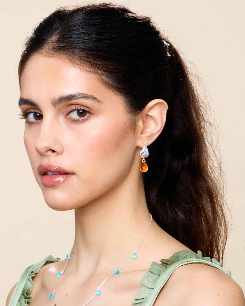 Orange Drop Earrings in Silver
