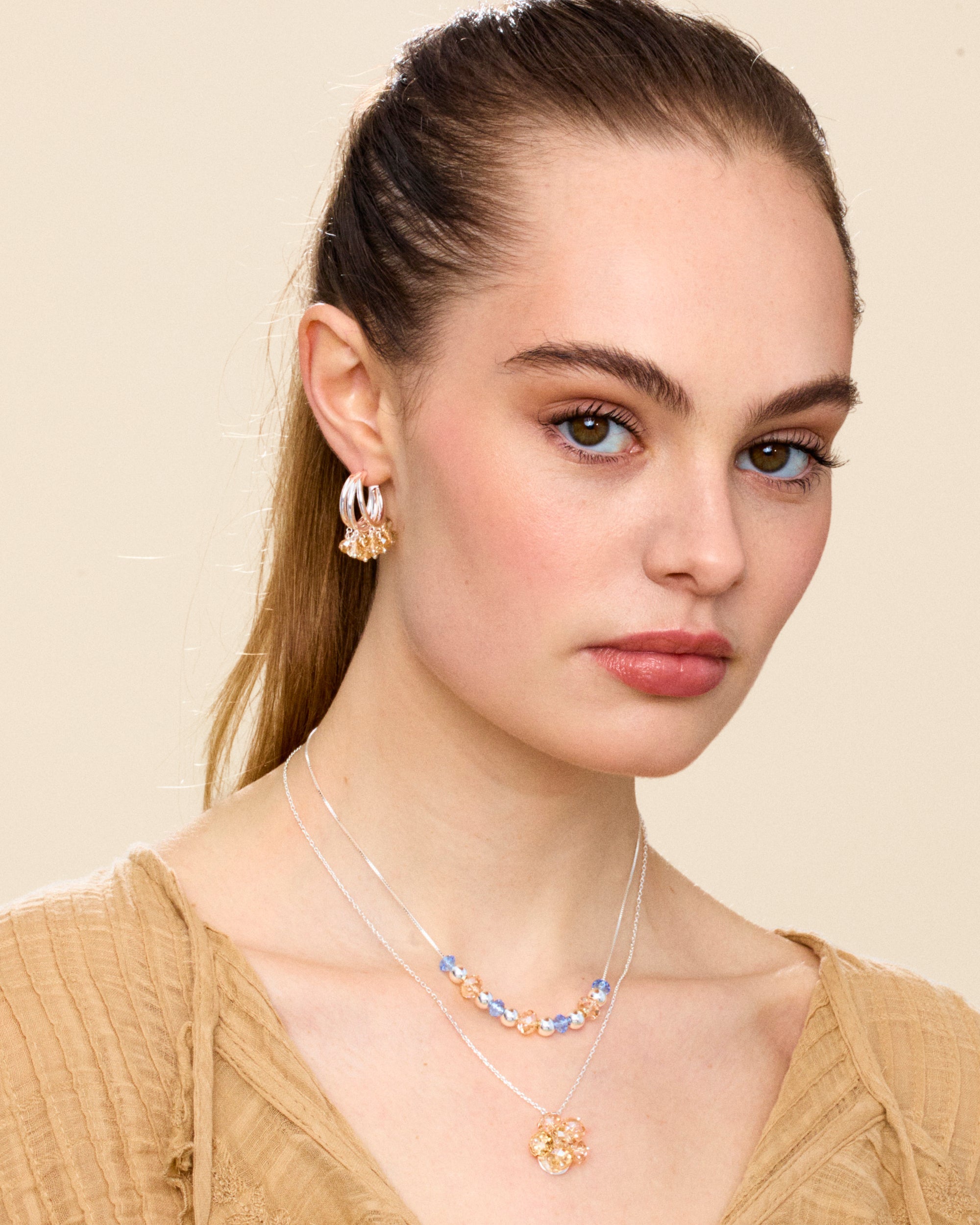 Cream Supreme Earrings in Silver