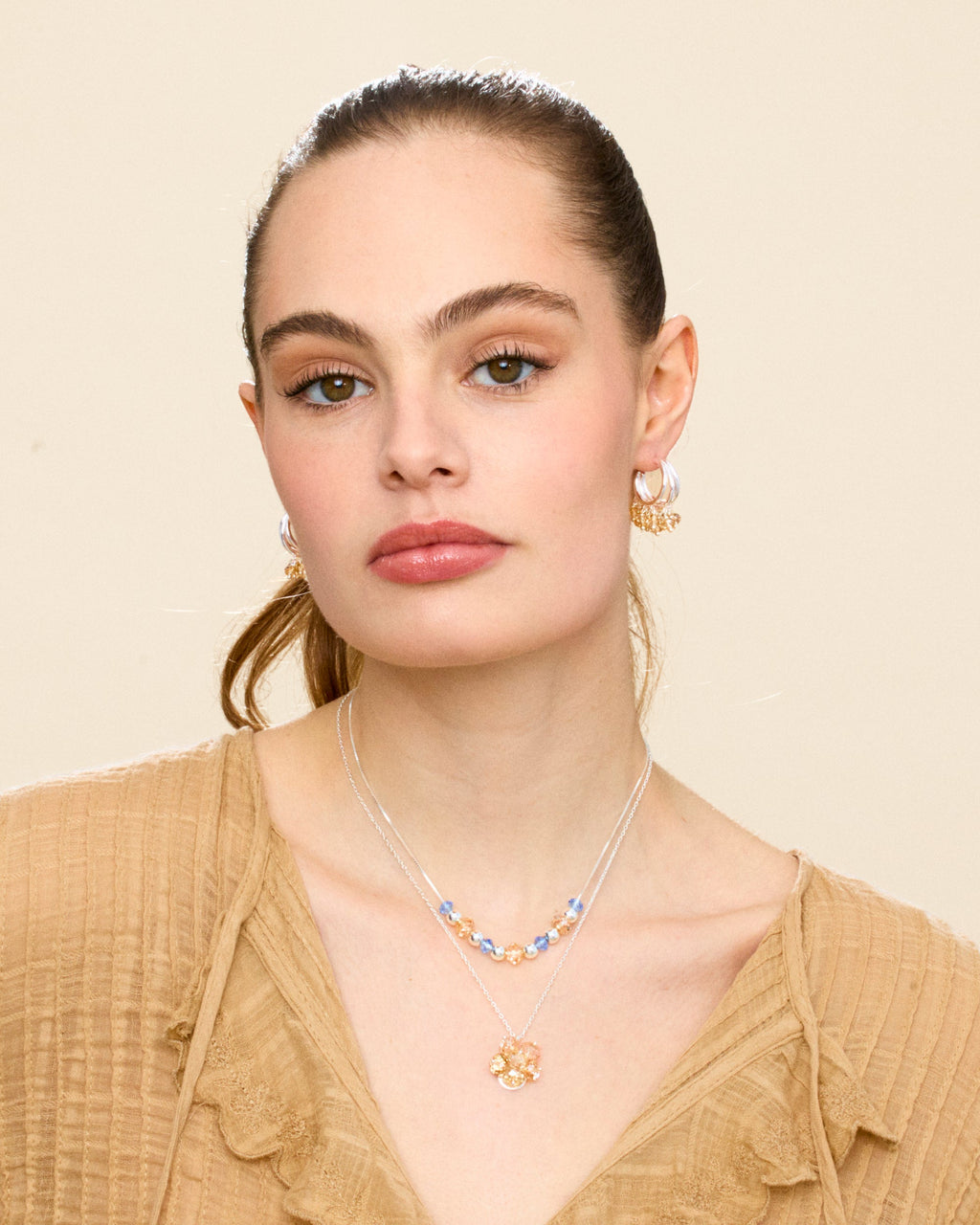Cream Supreme Earrings in Silver