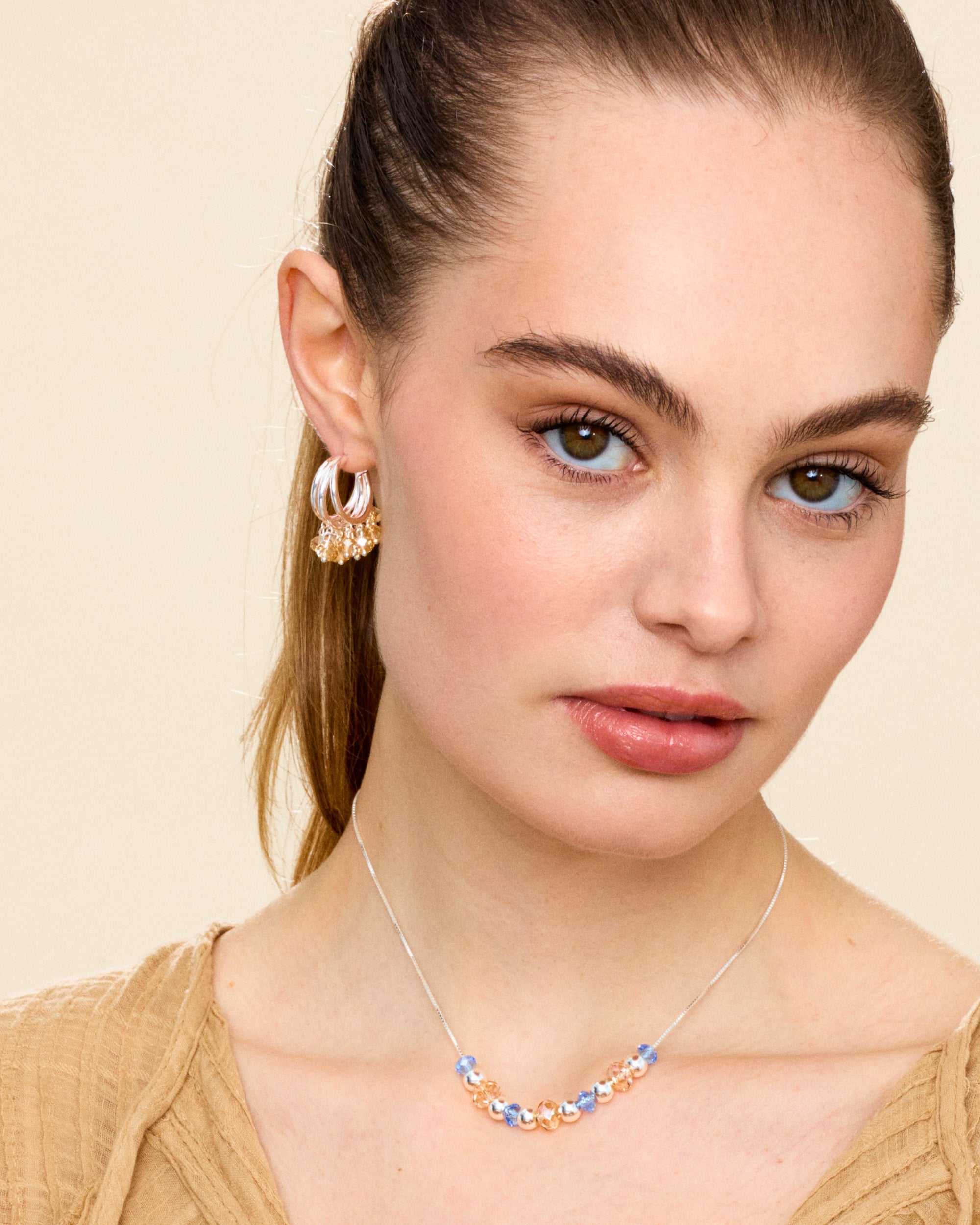 Cream Supreme Earrings in Silver